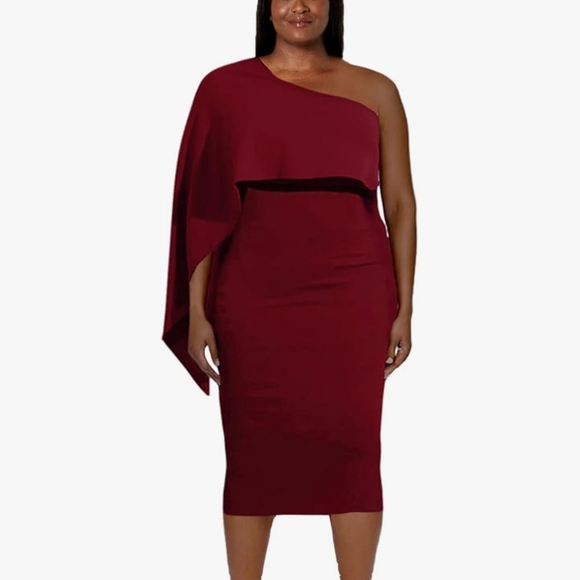 GOBLES Women's Elegant Asymmetrical One Shoulder Cape Bodycon Party Cocktail Mid - Picture 2 of 6